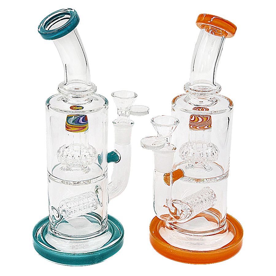 Clear Body Wigwag Inline Matrix Perc Bent Neck Waterpipe (ESC082) | 9 inches | Assorted Colors product image